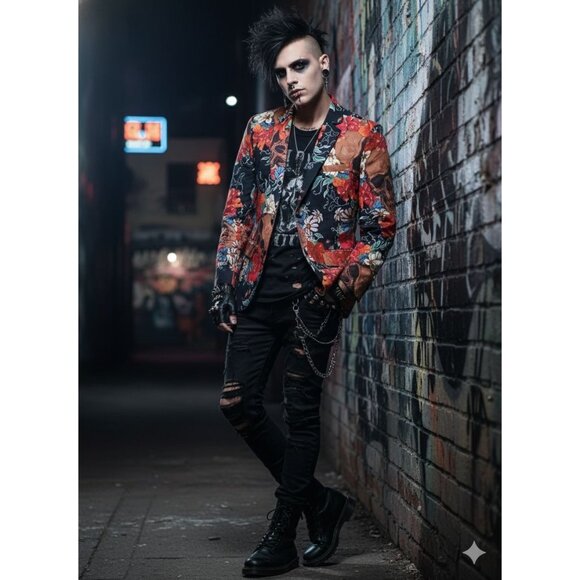Whispers Of Mortality Floral Gothic Skull Blazer Jacket By Giovanco Goth Punk 40 - Picture 3 of 8